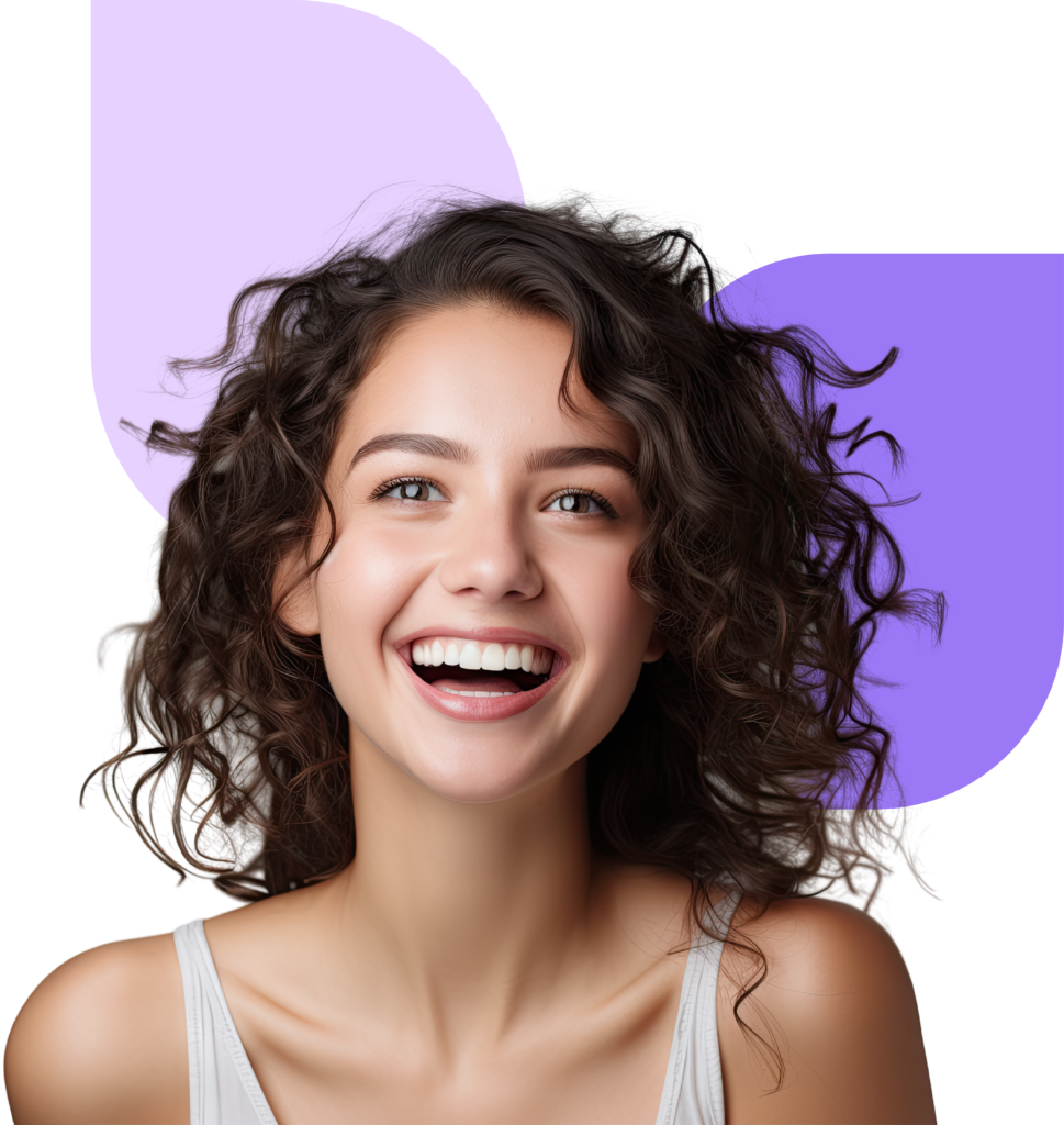 Satisfied female patient smiling confidently after teeth whitening Denver.